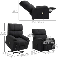 HOMCOM Lift Chair for Seniors, Microfibre Upholstered Power Recliner Chair with Remote, Quick Assembly, Black(m-3)