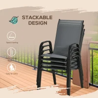 Outsunny Set of 4 Outdoor Dining Chairs, Heavy Duty Stackable Patio Dining Set with Armrests for Balcony Garden, Dark Grey(m-5)
