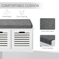 HOMCOM Upholstered Shoe Cabinet Storage Bench with Padded Cushion, with 3 drawer Enough Storage Space Bench Stool for Living Room Entryway Furniture, White(m-5)