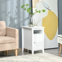 HOMCOM Wooden3-Tier Modern Nightstand with Pullout Shelf, Adjustable Open Shelf, and Door Cabinet, White(m-8)