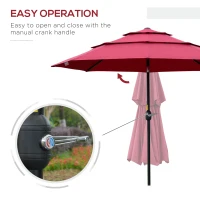 Outsunny 9FT 3 Tiers Patio Umbrella Outdoor Market Umbrella with Crank, Push Button Tilt for Deck, Backyard and Lawn, Wine Red(m-5)
