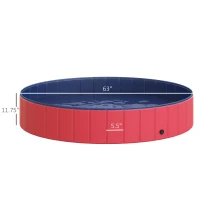 PawHut Foldable Pet Swimming Pool, Portable Dog Bathing Tub, 12" x 63" Plastic Large Dog Pool for Outdoor Dogs and Cats, Red(m-3)