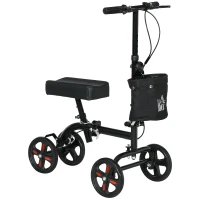HOMCOM Steerable Knee Walker, Foldable Knee Scooter with Dual Braking System, Adjustable Height, Crutch Alternative, Black(m-11)