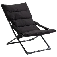 Outsunny Folding Lounge Chair, Mesh Fabric Lounger with Thick Padded Cushion and Armrest, Camping Beach Chair for Poolside, Deck, Backyard, Black(m-11)