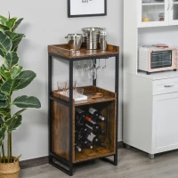 HOMCOM Retro Industrial 9-bottle Wine Rack Storage Cabinet Serving Bar Wood Buffet with  Glass Holders(m-1)