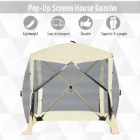 Outsunny Pop-Up Tent, Foldable Screen Tent with Carry Bag, Zippered Door and Ground Stakes, Fits 3-4 People, Beige(m-4)