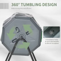 Outsunny Tumbling Compost Bin Outdoor 360° Dual Chamber Rotating Composter 43 Gallon, Light Gray(m-4)