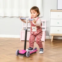 Qaba 3-in-1 Ride On Push Car, Kids Scooter, Sliding Walker, Push Rider, with Adjustable Handlebar, 3 Balanced Wheels, Removable Storage Seat, for Boys and Girls Aged 2-6 Years Olds, Pink(m-10)