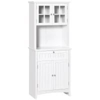 HOMCOM Kitchen Buffet Hutch Wooden Storage Cupboard with Framed Glass Door, Drawer and Microwave Space, White(m-2)