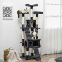 PawHut 68-inch Multi-Level Cat Scratching Tree Kitty Activity Center Post Tower Condo Pet Furniture w/ Toy Charcoal Grey(m-1)