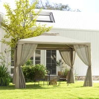 Outsunny 9.6' x 11.6' Patio Gazebo Outdoor Canopy Shelter with 2-Tier Roof and Netting, Steel Frame for Garden, Cream White(m-10)