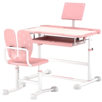 Qaba Adjustable Kids Desk and Chair Set with Tilt Desktop & Storage, Pink