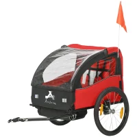 Aosom 2 Seat Bike Trailer for Kids, Baby Stroller with Storage Bag, 5 Point Harness, Bicycle Trailer with 20" Wheels, Red(m-2)