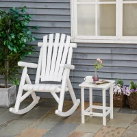 Outsunny Outdoor Wooden Rocking Chair, Single-Person Rustic Adirondack Rocker with Slatted Seat, High Backrest, Armrests for Patio, Garden and Porch, White(m-2)
