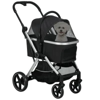 PawHut 3-in-1 Pet Stroller, Folding Stroller for Small Dogs and Cats, Black(m-11)
