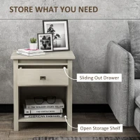 HOMCOM Bedside Table, Farmhouse Nightstand with with Drawer and Storage Shelf, Night Table for Bedroom, White(m-5)