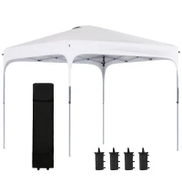 Outsunny 10' x 10' Pop Up Canopy Tent with Wheeled Carry Bag and 4 Sand Bags, Instant Sun Shelter, Tents for Parties, Height Adjustable, for Outdoor, Garden, Patio, White(m-1)