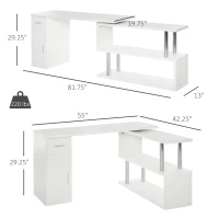 HOMCOM Rotating Computer Desk, 55" L-Shaped Desk, Corner Desk with Storage Shelves, Cabinet and Drawer for Home Office, White(m-3)