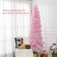 HOMCOM 8' Artificial Christmas Tree Douglas Fir Pencil Christmas Tree with 1168 Realistic Branch Tips, Pink(m-4)