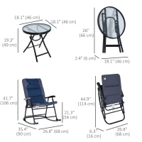 Outsunny 3pc Patio Foldable Rocking Chair Set, Outdoor Rocking Chairs and Table Bistro Set w/ Padded Seat, Headrest, Backrest for park, backyard, garden, Blue(m-3)
