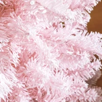 HOMCOM 5ft Pencil Christmas Tree, Slim Artificial Christmas Tree with Snow Flocked Branches and Warm White LED Lights, Pink(m-8)