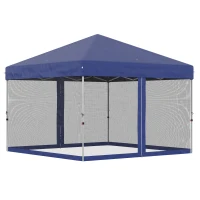 Outsunny 10' x 10' Pop-Up Party Tent Outdoor Canopy Tent with Mesh Sidewalls, 3-Level Adjustable Height, Roller Bag, Blue(m-2)