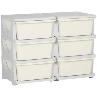 Qaba 3 Tier Kids Storage Unit, 6 Drawer Chest Toy Organizer Plastic Bins for Kids Bedroom Nursery Kindergarten Living Room for Boys Girls Toddlers, Cream White(m-1)
