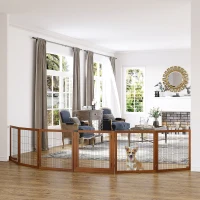 PawHut Wooden Pet Gate, Dog Safety Barrier, Freestanding Foldable Fence, w/ 6 Panels, 2 Support Feet, for House Doorway Stairs, Small & Medium Dogs, Coffee(m-1)
