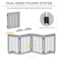 PawHut Freestanding Pet Gate 4 Panel Wooden Dog Barrier Folding Safety Fence with Support Feet for Doorway Stairs Light Grey(m-4)