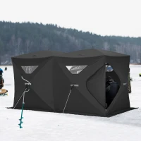 Outsunny 5-8 People Ice Fishing Shelter, Pop-Up Portable Ice Fishing Tent with Carry Bag, Two Doors, Windows and Vents, Ice Shanty for Winter Fishing, Black(m-10)