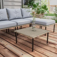 Outsunny 5-Piece Rattan Patio Furniture Set with Sofa, Chaise Lounge, Coffee Table, Footstools, Cushions, Light Gray(m-8)