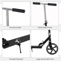 Aosom Kids Foldable Kick Scooter with Adjustable Height, Soft Textured Handles, Wide Deck, Brakes for Ages 7-14, 29.5" H - 39" H, Black(m-5)
