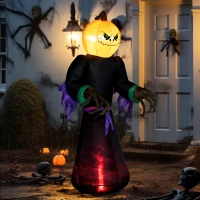 HOMCOM 7' Halloween LED Yard Decor Reaper Ghost Pumpkin, Blow Up Inflatable Outdoor Decoration, Waterproof(m-10)