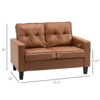 HOMCOM 51" Wide Loveseat with Armrest, 2-Seater Tufted PU Leather Double Sofa, Brown(m-3)
