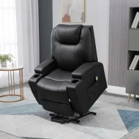 HOMCOM Power Lift Recliner Chair for Elderly, PU Leather Lift Chair with Footrest, Remote Control, Side Pockets and Cup Holders, Reclining Sofa for Living Room, Black(m-8)