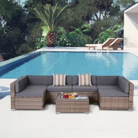 Outsunny Modern Rattan Patio Furniture Set, 7-Piece Outdoor Wicker Sofa Set with Cushions for Home & Family Gatherings, Gray(m-9)