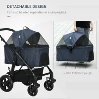 PawHut 2 in 1 Dog Stroller with Detachable Carriage Bag, Adjustable Canopy, Safety Leashes, Storage Basket for S Dogs, Blue(m-5)