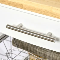 HOMCOM 3-Tier Kitchen Cart, Utility Cart with Solid Wood Top, Steel Basket, Rolling Kitchen Island with Drawer, Microwave Stand, White(m-8)