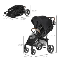 Qaba Lightweight Baby Stroller with One-Click Fold, Toddler Travel Stroller with Adjustable Backrest Footrest, Compact Stroller with All Wheel Suspension, Sun Canopy, Black(m-3)