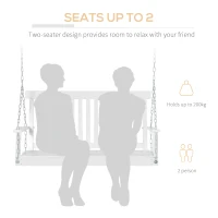 Outsunny 2-Seater Hanging Porch Swing Outdoor Patio Swing Chair Seat with Slatted Build and Chains, 440lbs Weight Capacity, White(m-4)