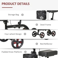 HOMCOM Knee Scooter, Foldable Steerable Knee Walker with Dual Braking System, Basket, 8" Wheels, Height Adjustable Leg Rest and Handles, Crutch Alternative for Foot Injuries, Black(m-6)