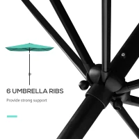 Outsunny 6.5' x 10' Rectangular Market Umbrella, Patio Outdoor Table Umbrella with Crank and Push Button Tilt, Teal(m-6)