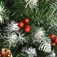 HOMCOM 6ft Decorated Christmas Tree with Red Berries and Pine Cones, Flocked Christmas Tree with Pencil Shape, Green(m-10)