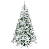 HOMCOM 6' Tall Unlit Snow Flocked Pine Artificial Christmas Tree with Realistic Branches, Green(m-11)