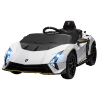 Qaba 12V Lamborghini Autentica Licensed Kids Car with Remote Control, 4 Wheels Spring Suspension, Soft Start, White(m-2)