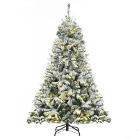 HOMCOM 6ft Snow Flocked Artificial Tree 250 LED Light 928 Branches Christmas Season(m-2)