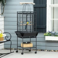 PawHut 61.5 Inch Bird Cage Parakeet House for Cockatiel with Stand, Pull Out Tray, Play Top, Storage Shelf, Wood Perch, Food Container(m-8)