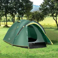 Outsunny 2-3 Person Camping Tent with Weatherproof Vestibule, 2 Rooms, Backpacking Tent with 2 Mesh Windows, Lightweight for Fishing & Hiking, Green(m-8)
