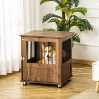 PawHut Dog Crate Furniture, Wooden End Table Furniture with Lockable Magnetic Doors, Small Size Pet Kennel Indoor Animal Cage, Brown(m-2)