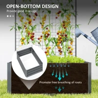 Outsunny Galvanized Raised Garden Bed with Trellis for Climbing Plants, Outdoor Planter Box with Open Bottom, Dark Grey(m-6)